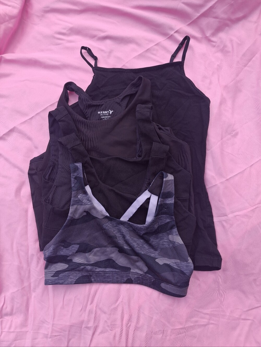 Old Navy Black Tank Tops with Gray Camo Sports Bra Set